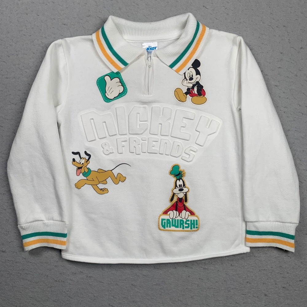 Disney Mickey & Friends Quarter Zip Kids 5T Sweatshirt Embroidered Vintage Style